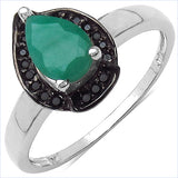 0.94 Carat Genuine Emerald & Black Spinel .925 Sterling Silver Ring