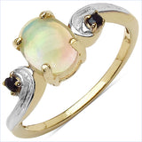 14K Yellow Gold Plated 0.90 Carat Genuine Ethiopian Opal & Black Spinel .925 Sterling Silver Ring