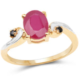 14K Yellow Gold Plated 1.67 Carat Glass Filled Ruby and Black Spinel .925 Sterling Silver Ring