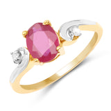 14K Yellow Gold Plate 1.64 Carat Genuine Glass Filled Ruby & White Diamond .925 Sterling Silver Ring