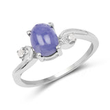1.74 Carat Genuine Tanzanite and White Diamond .925 Sterling Silver Ring