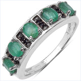0.88 Carat Genuine Emerald & Black Spinel .925 Sterling Silver Ring