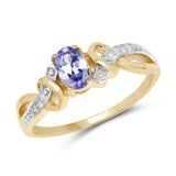 14K Yellow Gold Plated 0.44 Carat Genuine Tanzanite .925 Sterling Silver Ring