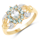 14K Yellow Gold Plated 0.83 Carat Genuine Aquamarine & London Blue Topaz .925 Sterling Silver Ring