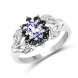 0.89 Carat Genuine Tanzanite and Blue Sapphire .925 Sterling Silver Ring