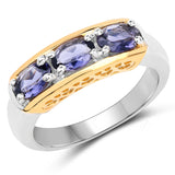 Two Tone Plated 1.23 Carat Genuine Iolite .925 Sterling Silver Ring