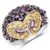 2.01 Carat Genuine Rhodolite and Amethyst .925 Sterling Silver Ring