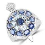 3.40 Carat Genuine Aquamarine and Blue Sapphire .925 Sterling Silver Ring