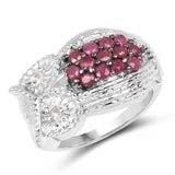 0.86 ct. Genuine Ruby & White Topaz .925 Sterling Silver Ring