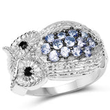 0.80 Carat Genuine Tanzanite and Black Spinel .925 Sterling Silver Ring