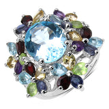 10.34 Carat Genuine Multi Stone .925 Sterling Silver Ring