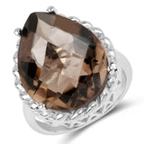 13.74 Carat Genuine Smoky Quartz .925 Sterling Silver Ring