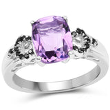 1.60 Carat Genuine Amethyst and Black Spinel .925 Sterling Silver Ring