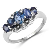 1.49 Carat Genuine Blue Sapphire, Black Diamond & White Diamond .925 Sterling Silver Ring