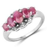 1.53 Carat Genuine Ruby, Black Diamond and White Diamond .925 Sterling Silver Ring