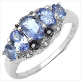 1.35 Carat Genuine Tanzanite , Black Diamond & White Diamond .925 Sterling Silver Ring