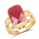 14K Yellow Gold Plated 10.06 Carat Dyed Ruby .925 Sterling Silver Ring