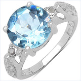 4.52 Carat Genuine Blue Topaz & White Diamond .925 Sterling Silver Ring