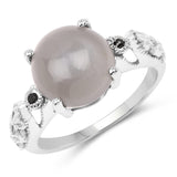 3.97 Carat Genuine Grey Moonstone and Black Spinel .925 Sterling Silver Ring