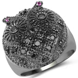 0.72 Carat Black Spinel and Created Ruby .925 Sterling Silver Ring