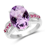 5.07 Carat Genuine Amethyst & Ruby .925 Sterling Silver Ring