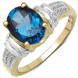 14K Yellow Gold Plated 2.50 Carat Genuine London Blue Topaz .925 Sterling Silver Ring
