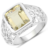5.65 ct. Genuine Lemon Quartz .925 Sterling Silver Ring