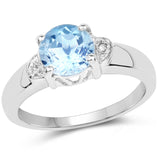 1.49 Carat Genuine Blue Topaz and White Topaz .925 Sterling Silver Ring