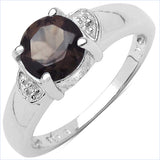 1.31 Carat Genuine Smoky Quartz & White Topaz .925 Sterling Silver Ring