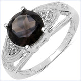 2.59 Carat Genuine Smoky Quartz & White Topaz .925 Sterling Silver Ring