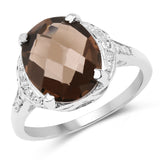 4.68 ct. Genuine Smoky Quartz & White Topaz .925 Sterling Silver Ring