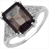 3.08 Carat Genuine Smoky Quartz & White Topaz .925 Sterling Silver Ring