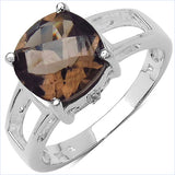2.81 Carat Genuine Smoky Quartz & White Topaz .925 Sterling Silver Ring