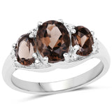1.94 Carat Genuine Smoky Quartz and White Topaz .925 Sterling Silver Ring
