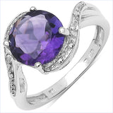 2.43 Carat Genuine Amethyst & White Topaz .925 Sterling Silver Ring