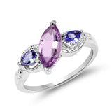 1.28 Carat Genuine Amethyst and Tanzanite .925 Sterling Silver Ring