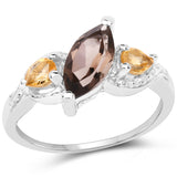 1.20 Carat Genuine Smoky Quartz and Citrine .925 Sterling Silver Ring