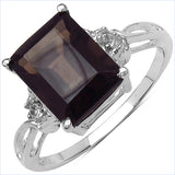 3.09 Carat Genuine Smoky Quartz & White Topaz .925 Sterling Silver Ring