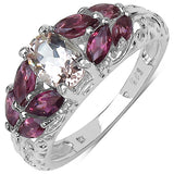 1.66 Carat Genuine Morganite & Rhodolite .925 Sterling Silver Ring
