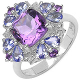 3.29 Carat Genuine Amethyst & Tanzanite .925 Sterling Silver Ring
