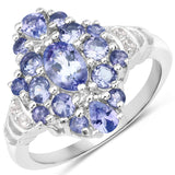 1.69 Carat Genuine Tanzanite and White Topaz .925 Sterling Silver Ring