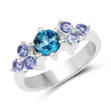 1.60 Carat Genuine London Blue Topaz & Tanzanite .925 Sterling Silver Ring