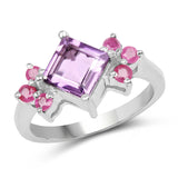 1.98 Carat Genuine Amethyst & Ruby .925 Sterling Silver Ring