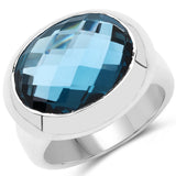 10.25 Carat Genuine London Blue Topaz .925 Sterling Silver Ring
