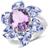 5.72 Carat Genuine Amethyst & Tanzanite .925 Sterling Silver Ring
