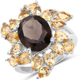 5.87 Carat Genuine Smoky Quartz and Citrine .925 Sterling Silver Ring