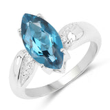 3.05 Carat Genuine London Blue Topaz .925 Sterling Silver Ring