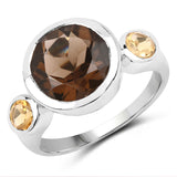 3.56 Carat Genuine Smoky Quartz and Citrine .925 Sterling Silver Ring