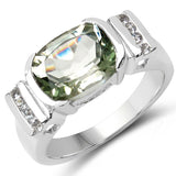 3.03 Carat Genuine Green Amethyst & White Topaz .925 Sterling Silver Ring