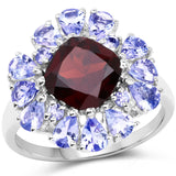 4.17 Carat Genuine Garnet & Tanzanite .925 Sterling Silver Ring